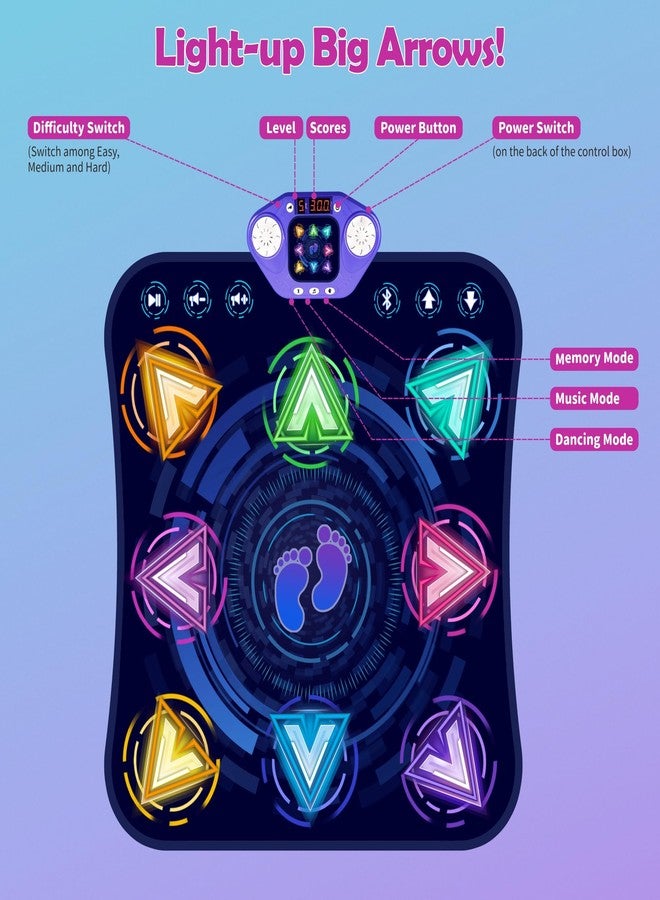 TooLion Newly Upgraded 8-Arrow Electronic Dance Mat with LED Light & Wireless Bluetooth, Music Dance Toy with 3 Game Modes, Develops Hand-Eye Coordination, Christmas Dance Mat Toy for Boys & Girls Ages 3-12 - Image 5